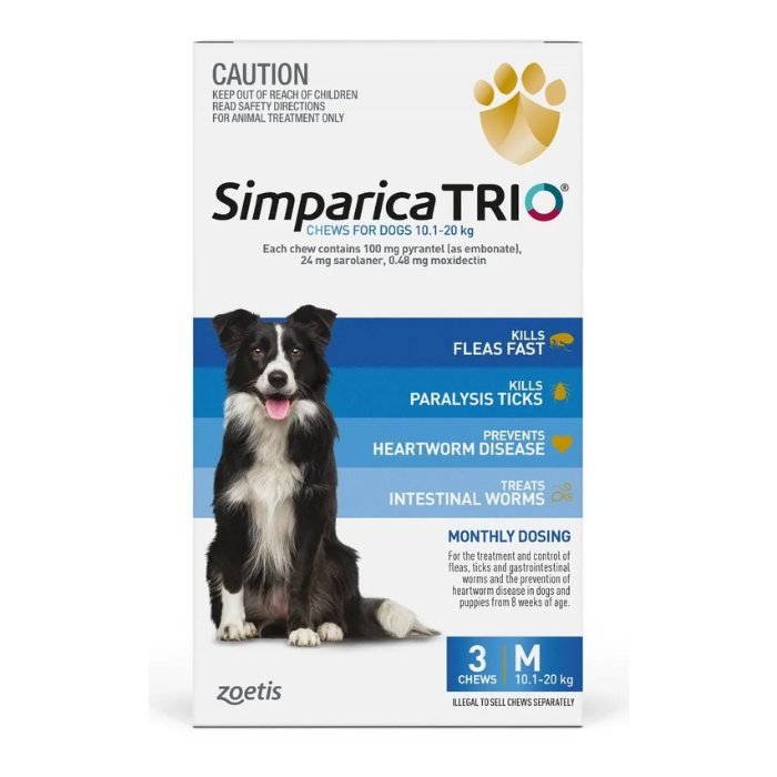 Zoetis Simparica Trio 10 - 20kg Blue 3 pack