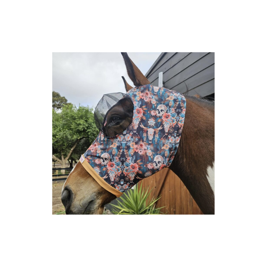 Bugeye Fly Mask W/Tough Mesh Cob Skulls/Flowers 